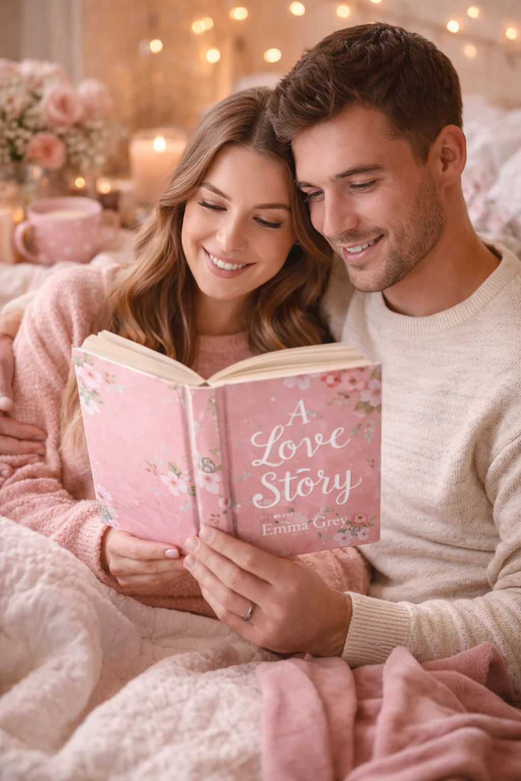 Couple reading romantic books together